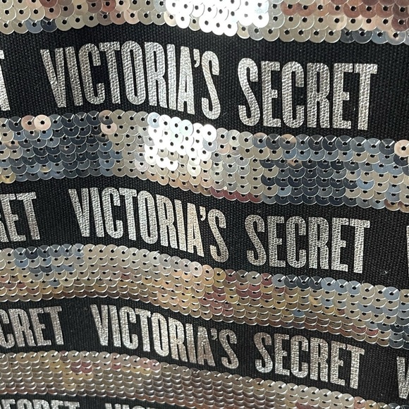 Victoria’s Secret Tote Bag – Black & Silver Sequin Bling Shopper Large Carryall - Picture 3 of 7